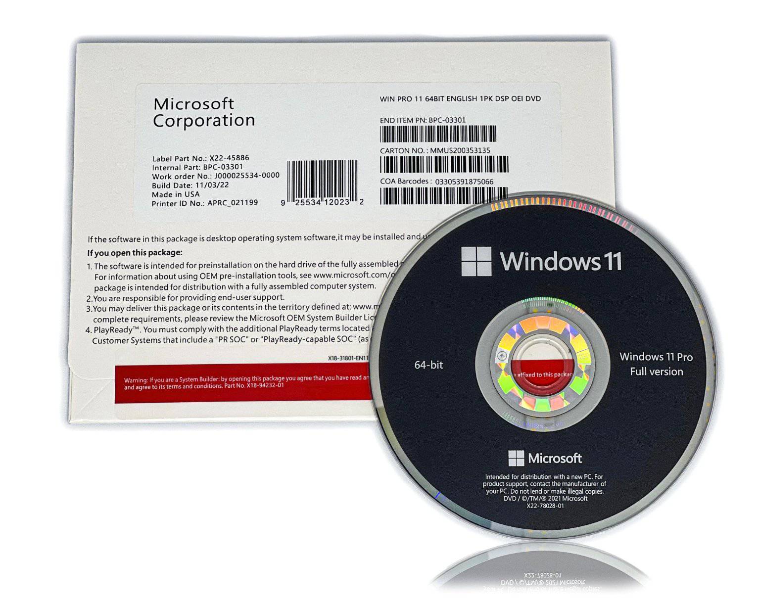 Windows 11 Pro 64Bit English OS DVD
Microsoft Windows 11 Pro, 64Bit, English, DVD Disc, 1 Licence, Operating System Software