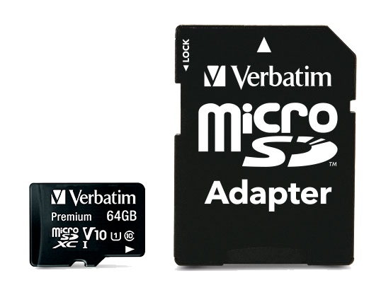 Verbatim memory card, microSDHC, 64 GB, Micro Secure Digital High-Capacity, Class 10, including adapters
